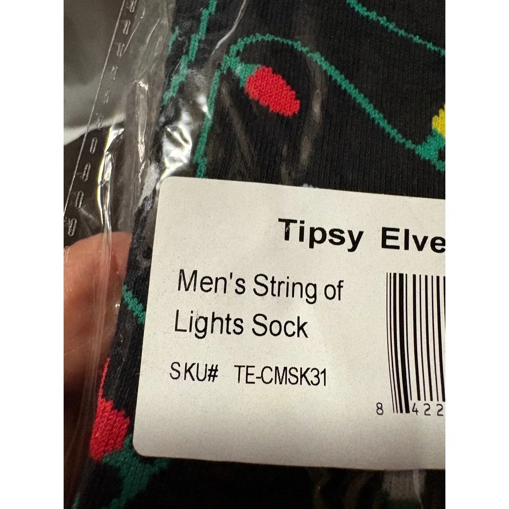 Tipsy Elves Mens String of Lights Christmas Socks Black Holiday Crew